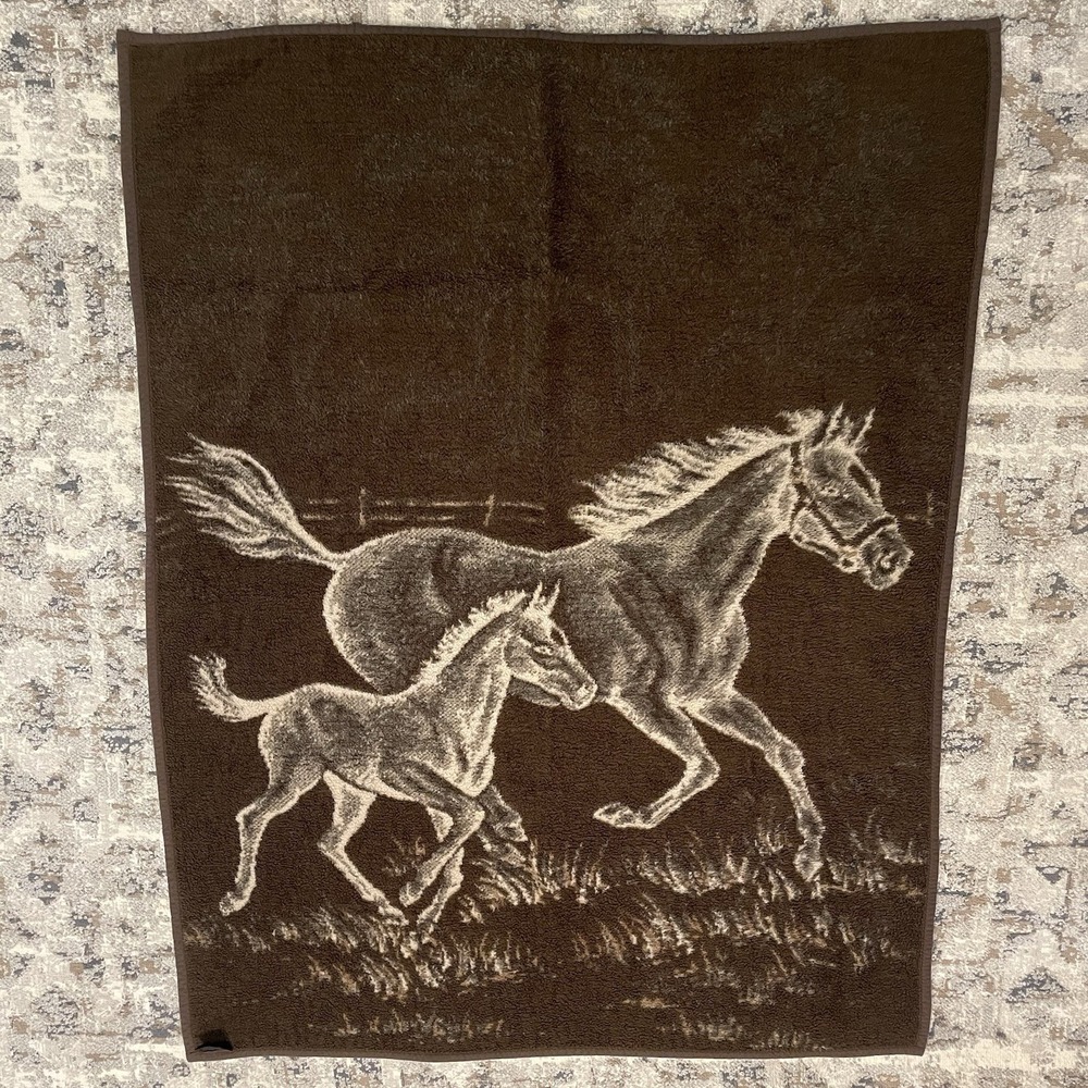 Ibena Reversible Fleece Throw Blanket 52'' x 67'' Horse Mare Foal Equestrian
